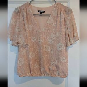 Express Peach Floral V-Neck Blouse